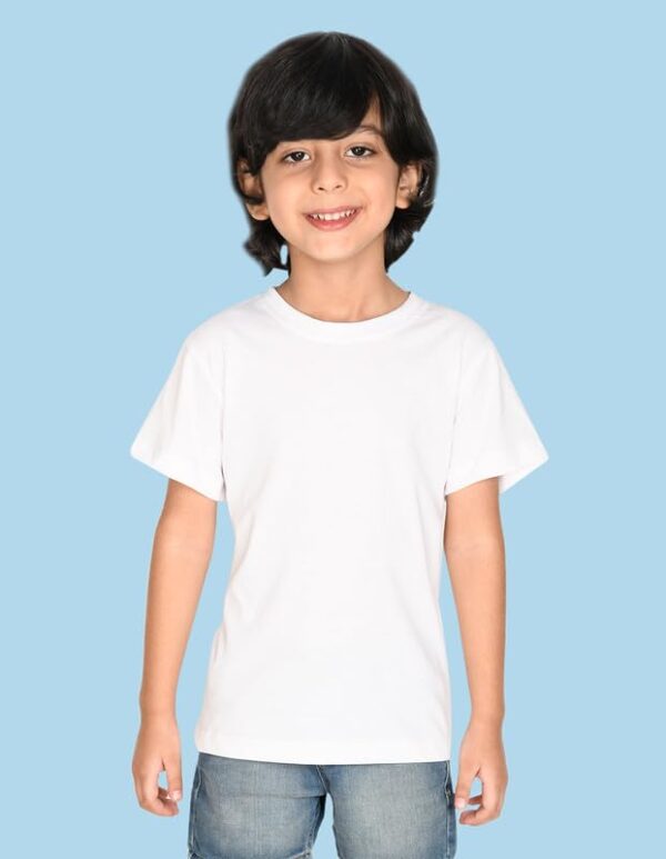 Nusyl Cotton Solid Round Neck T-Shirt for Boys | Plain Half Sleeves T-Shirt with Ribbed Neck| Regular Fit - White - 5-6Y - Image 3