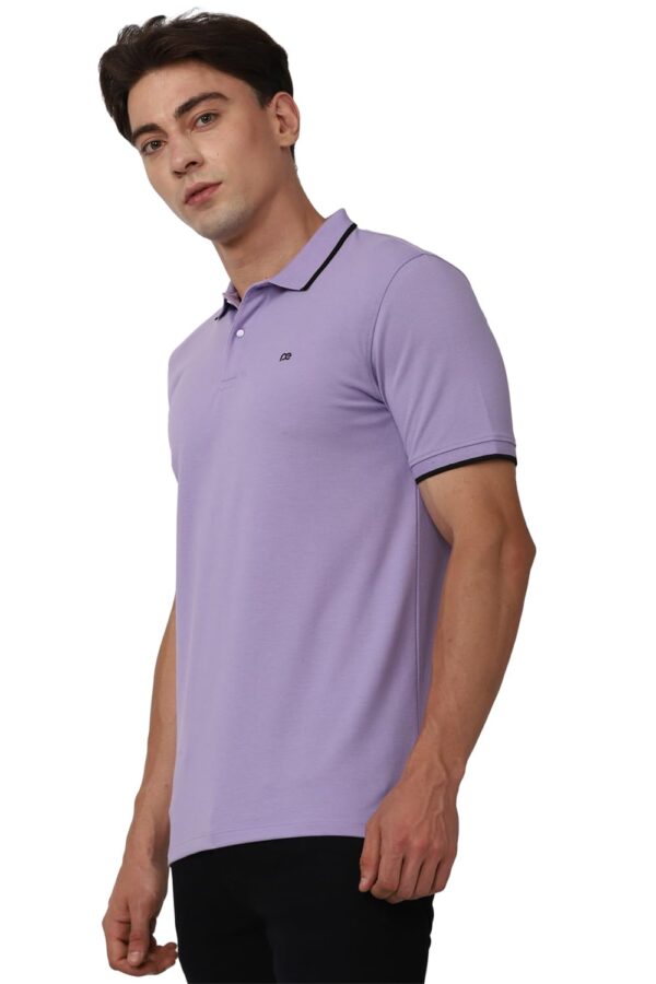 Peter England Men's Snug Fit Solid Polo T-Shirt with Coloured Collar Tipping| Cotton Rich| Premium Pique Weave Lilac - Image 2