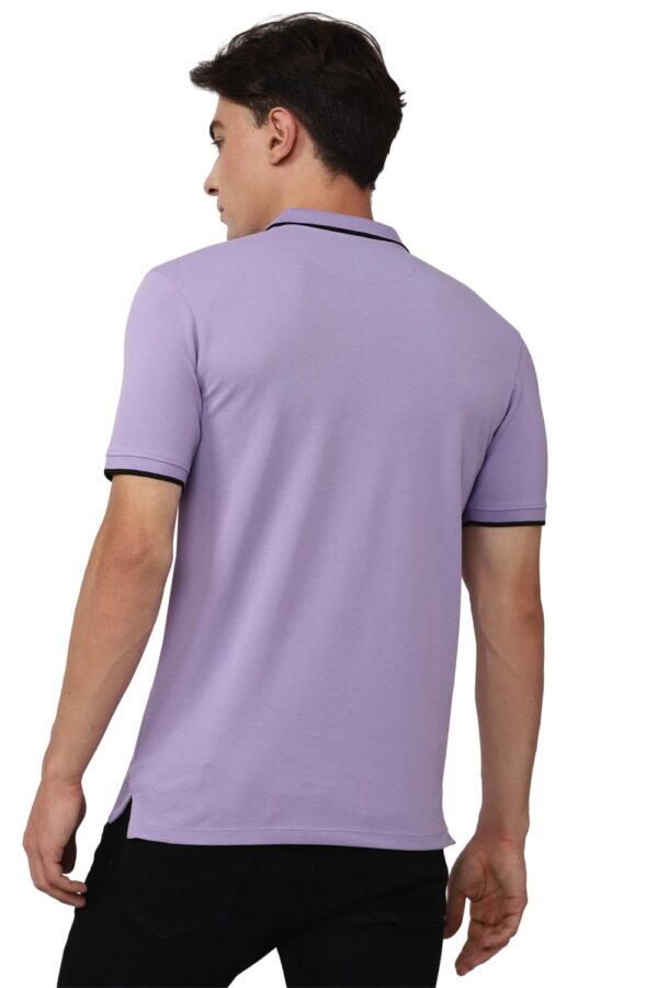 Peter England Men's Snug Fit Solid Polo T-Shirt with Coloured Collar Tipping| Cotton Rich| Premium Pique Weave Lilac - Image 3