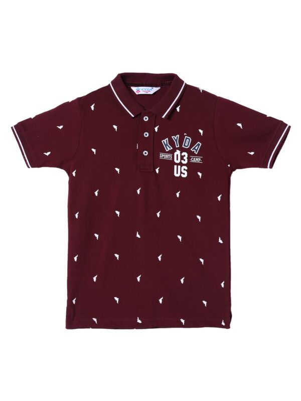 KYDA® Boys Cotton Printed Regular Fit Polo T-Shirts (Pack of 1) Maroon - Image 4