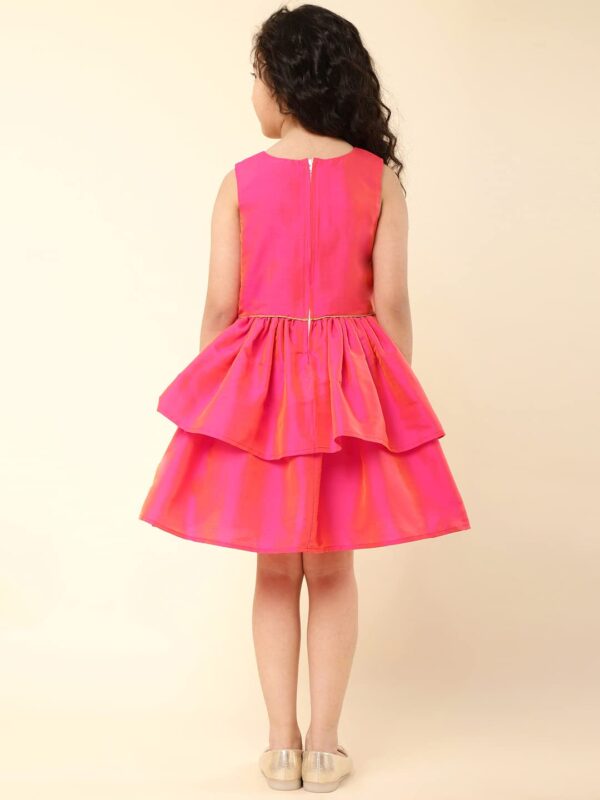 A.T.U.N. (ALL THINGS UBER NICE) Girl's Synthetic Skater Knee Long Dress (GDRS CAM HPL_Hot Pink-Lime Green_5-6 YR) - Image 3