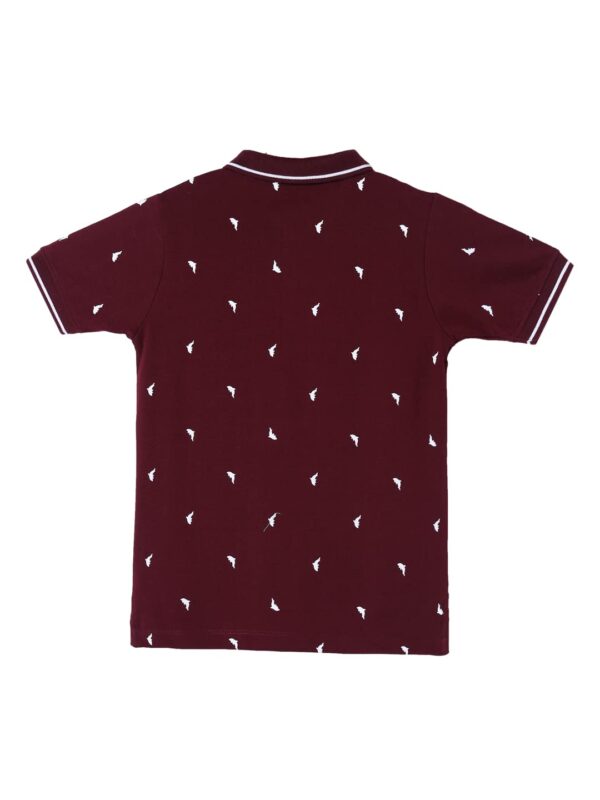 KYDA® Boys Cotton Printed Regular Fit Polo T-Shirts (Pack of 1) Maroon - Image 3