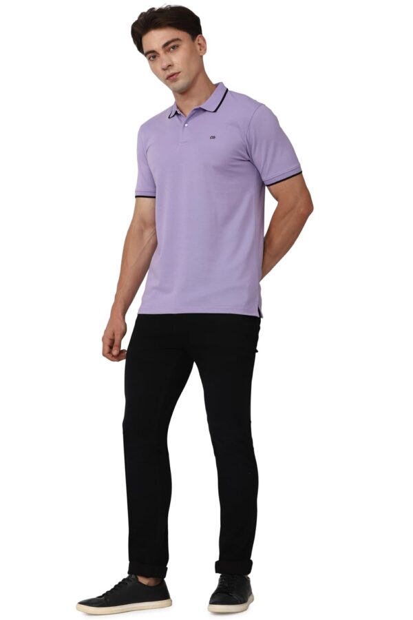 Peter England Men's Snug Fit Solid Polo T-Shirt with Coloured Collar Tipping| Cotton Rich| Premium Pique Weave Lilac - Image 6