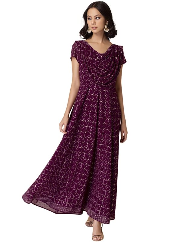 Indya Wine Bandhani Printed Cowl Neck Kurta