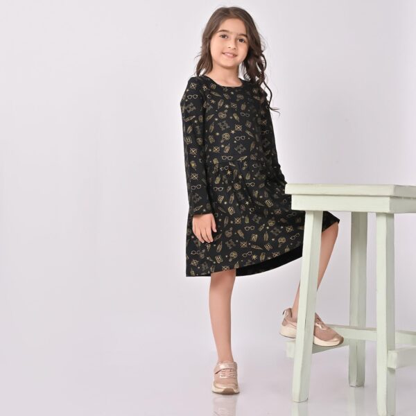 BONKIDS Girl's Cotton A-Line Knee-Length Dress (BON10360_Black - Image 6