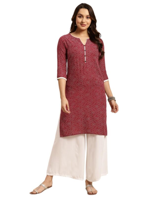 rangita Maroon Rayon Knee Length Printed Straight Kurti for Women | Kurta for Women_M