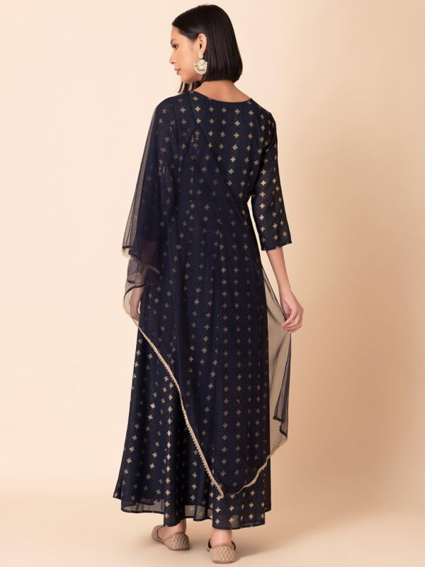 Indya Women's Georgette Foil Print Relaxed Kurta (ITN05313_Blue_S) - Image 5