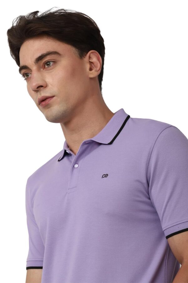 Peter England Men's Snug Fit Solid Polo T-Shirt with Coloured Collar Tipping| Cotton Rich| Premium Pique Weave Lilac - Image 4