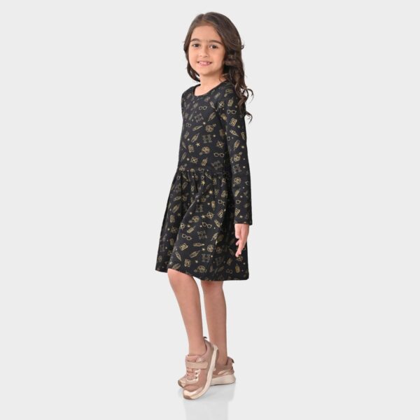 BONKIDS Girl's Cotton A-Line Knee-Length Dress (BON10360_Black - Image 2