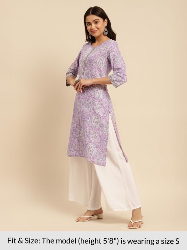 rangita Purple Cotton Knee Length Printed Straight Kurti for Women | Kurta for Women_L - Image 6