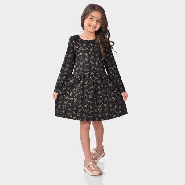 BONKIDS Girl's Cotton A-Line Knee-Length Dress (BON10360_Black - Image 4