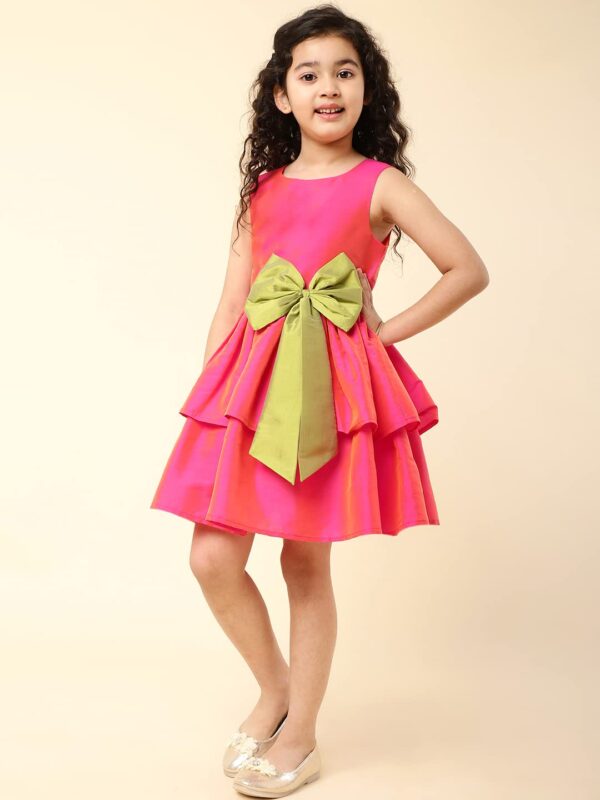 A.T.U.N. (ALL THINGS UBER NICE) Girl's Synthetic Skater Knee Long Dress (GDRS CAM HPL_Hot Pink-Lime Green_5-6 YR) - Image 5