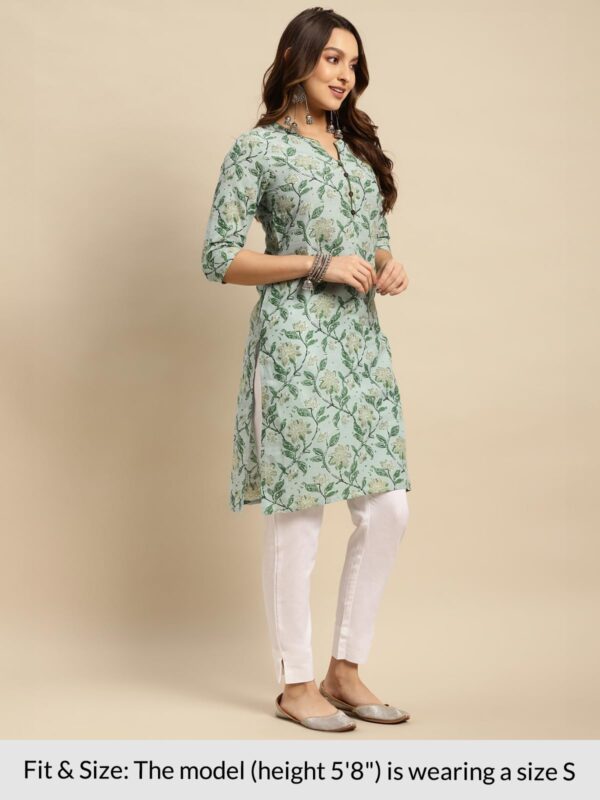 rangita Mint Green Cotton Knee Length Printed Straight Kurti for Women | Kurta for Women_S - Image 6