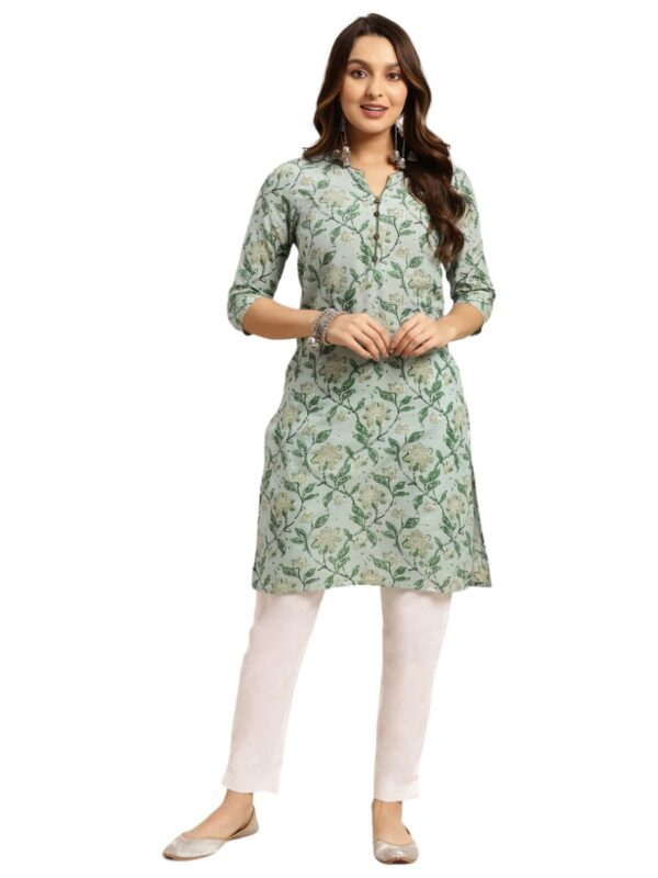 rangita Mint Green Cotton Knee Length Printed Straight Kurti for Women | Kurta for Women_S