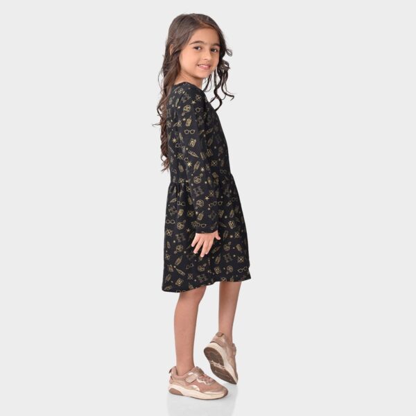 BONKIDS Girl's Cotton A-Line Knee-Length Dress (BON10360_Black - Image 3