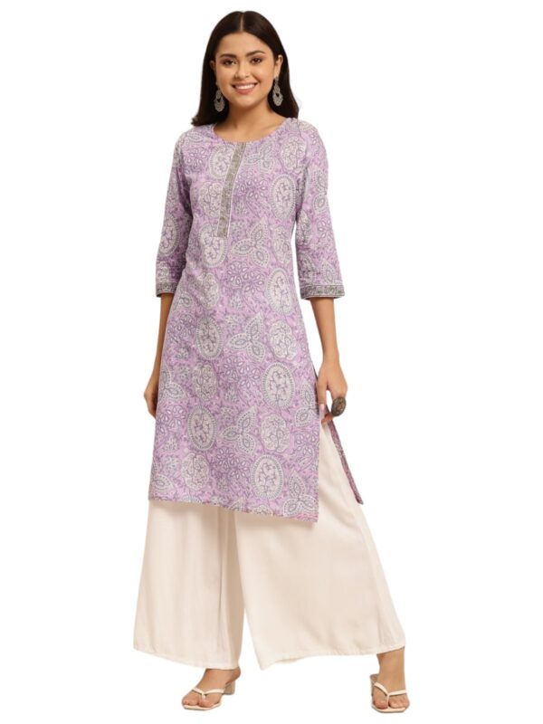 rangita Purple Cotton Knee Length Printed Straight Kurti for Women | Kurta for Women_L