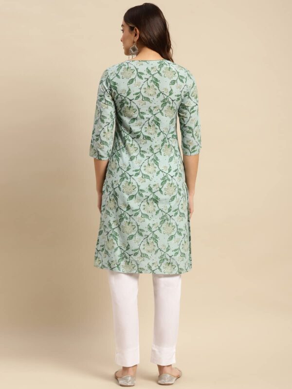 rangita Mint Green Cotton Knee Length Printed Straight Kurti for Women | Kurta for Women_S - Image 5