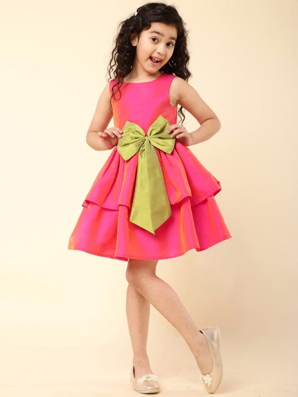 A.T.U.N. (ALL THINGS UBER NICE) Girl's Synthetic Skater Knee Long Dress (GDRS CAM HPL_Hot Pink-Lime Green_5-6 YR) - Image 4