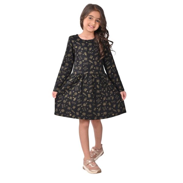 BONKIDS Girl's Cotton A-Line Knee-Length Dress (BON10360_Black