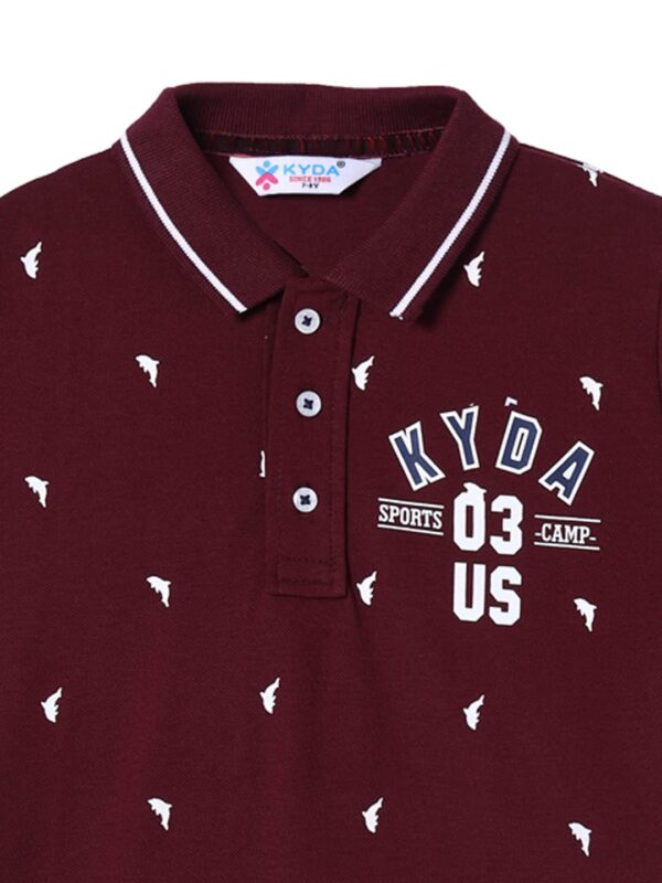 KYDA® Boys Cotton Printed Regular Fit Polo T-Shirts (Pack of 1) Maroon - Image 2