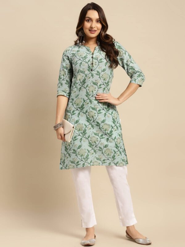 rangita Mint Green Cotton Knee Length Printed Straight Kurti for Women | Kurta for Women_S - Image 4