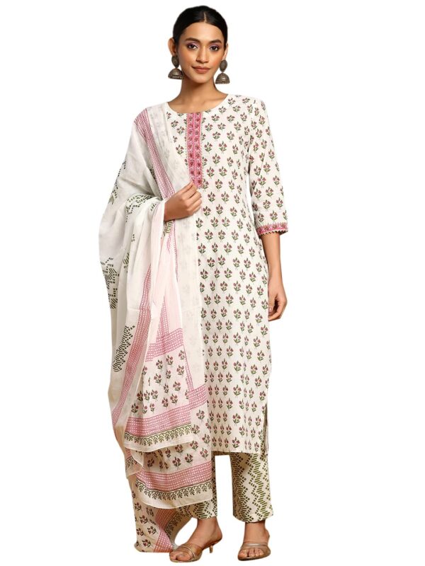 Indya Women's Cotton Kurta Sets (ICD00851_Ivory_M)