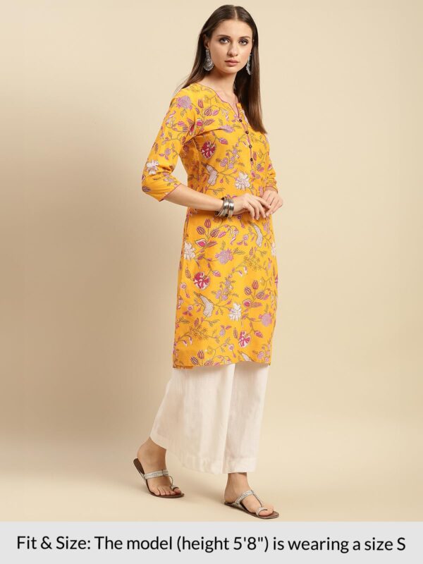 rangita Yellow Cotton Knee Length Printed Straight Kurti for Women | Kurta for Women_XL - Image 7