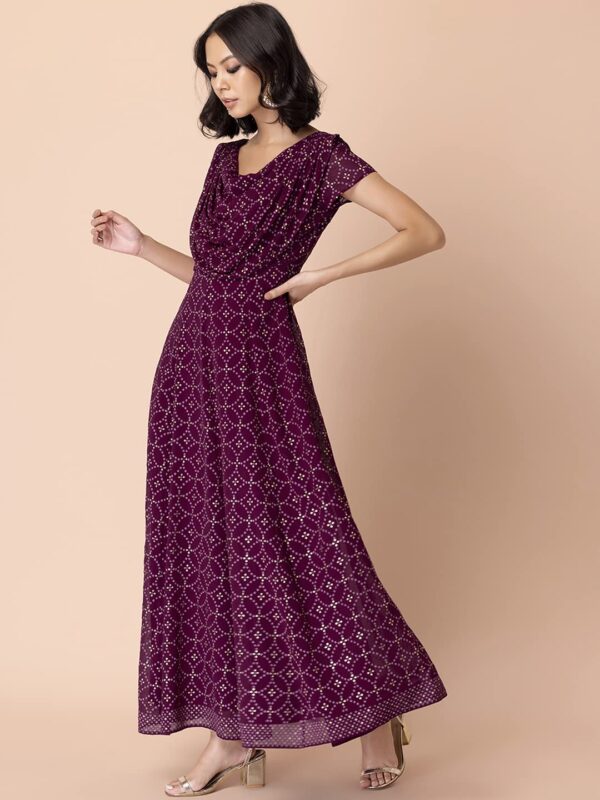 Indya Wine Bandhani Printed Cowl Neck Kurta - Image 4