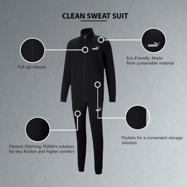 Puma Mens Clean Sweat Suit, Black, L (58584101) - Image 4