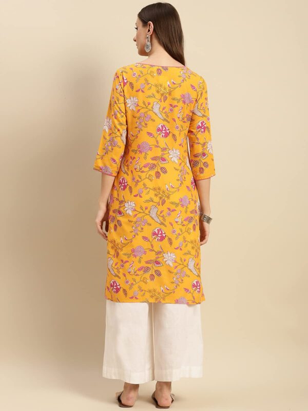 rangita Yellow Cotton Knee Length Printed Straight Kurti for Women | Kurta for Women_XL - Image 6