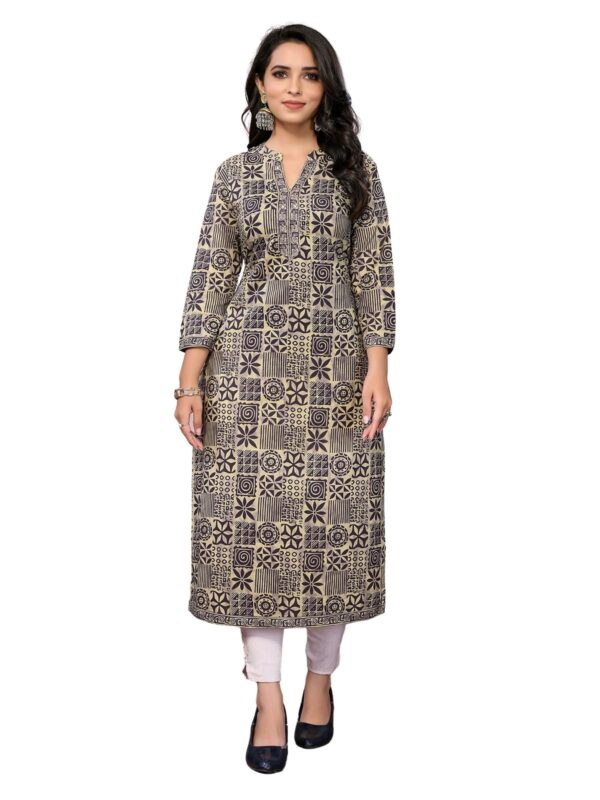 rangita Dark Grey Cotton Calf Length Embroidered Straight Kurti | Kurta for Women_3XL