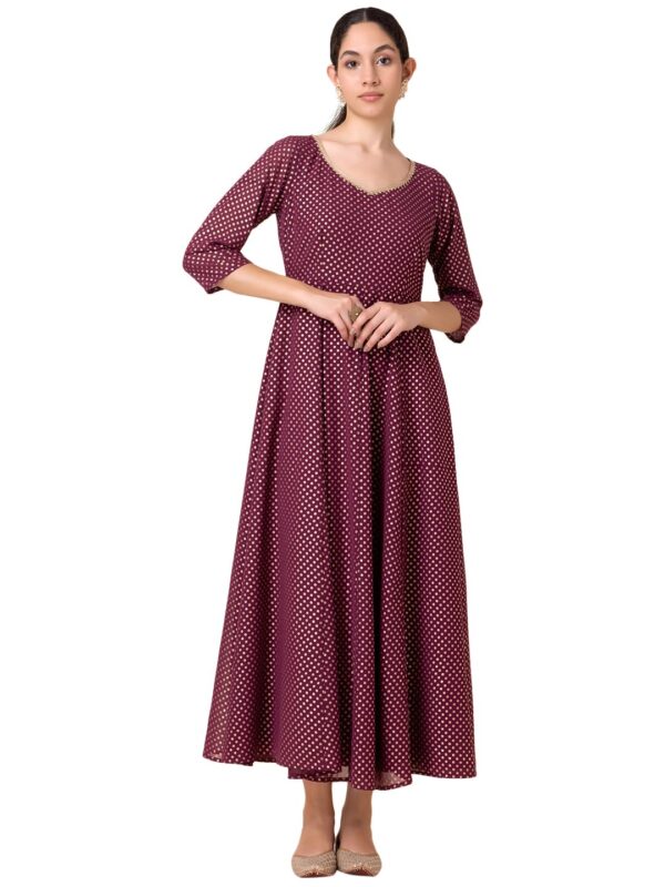 Indya Women's Georgette Ankle Length Purple Polka Foil Print Anarkali Kurta (ITN05847