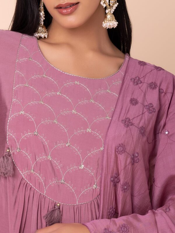 Indya Women's Modal Chanderi Embroidered Kurta Sets (ICD00102A_Purple_S) - Image 2