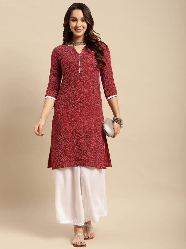 rangita Maroon Rayon Knee Length Printed Straight Kurti for Women | Kurta for Women_M - Image 2