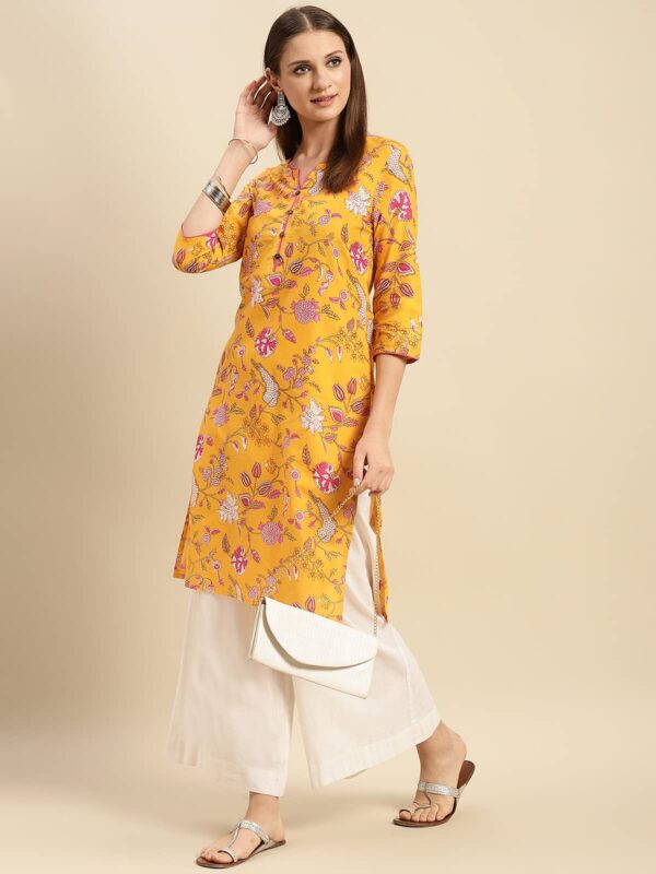 rangita Yellow Cotton Knee Length Printed Straight Kurti for Women | Kurta for Women_XL - Image 5