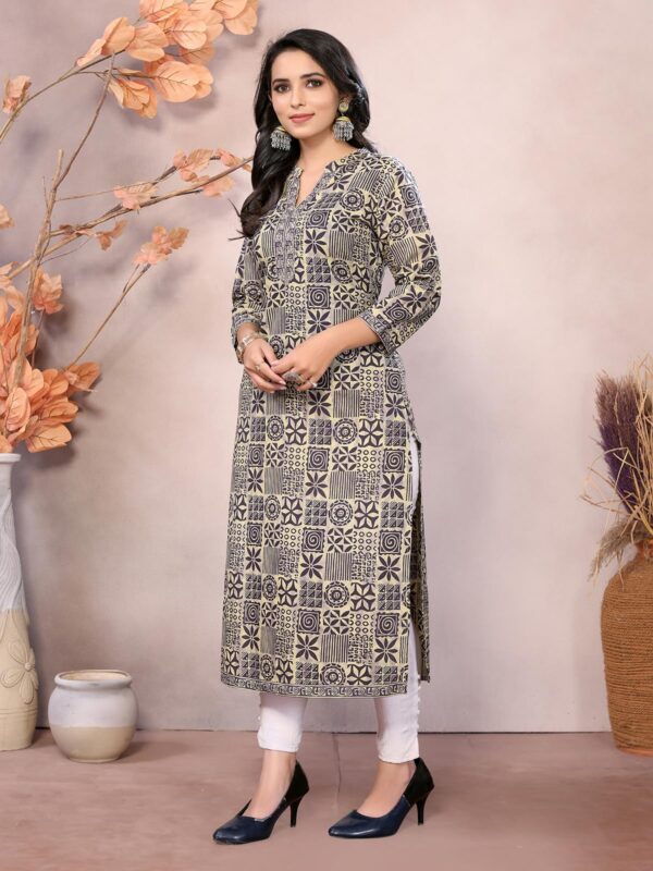 rangita Dark Grey Cotton Calf Length Embroidered Straight Kurti | Kurta for Women_3XL - Image 5