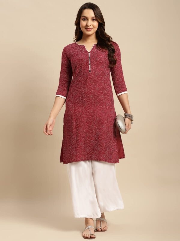 rangita Maroon Rayon Knee Length Printed Straight Kurti for Women | Kurta for Women_M - Image 4