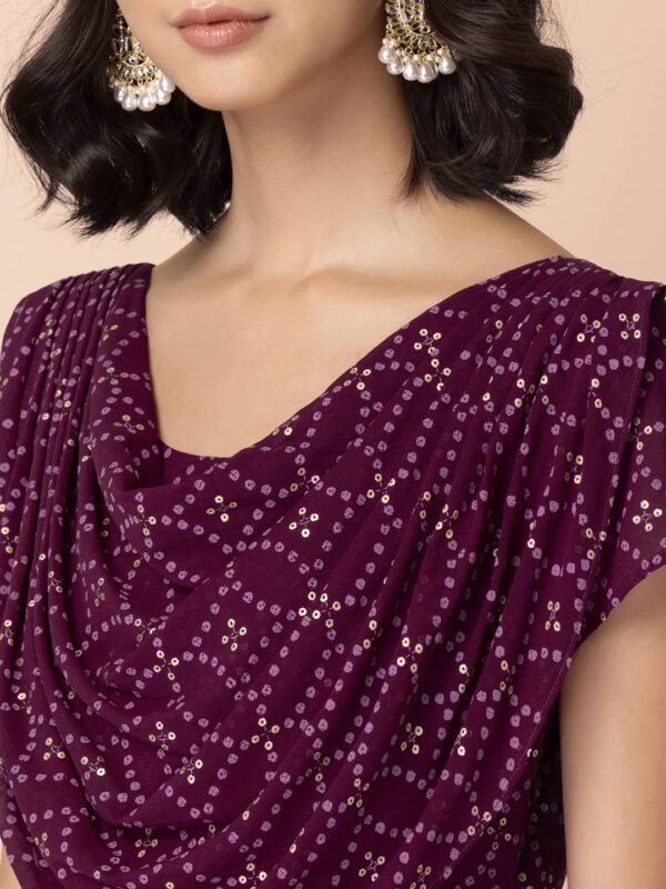 Indya Wine Bandhani Printed Cowl Neck Kurta - Image 3