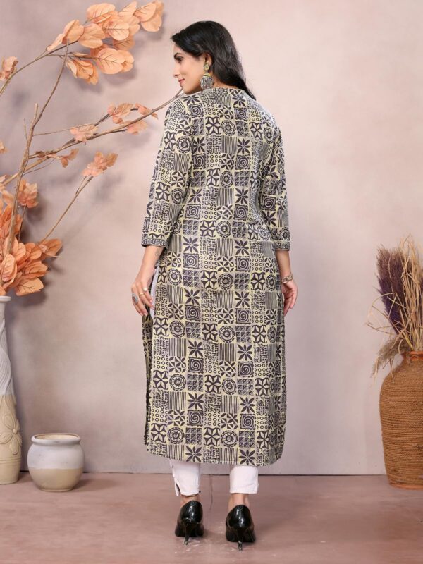 rangita Dark Grey Cotton Calf Length Embroidered Straight Kurti | Kurta for Women_3XL - Image 4