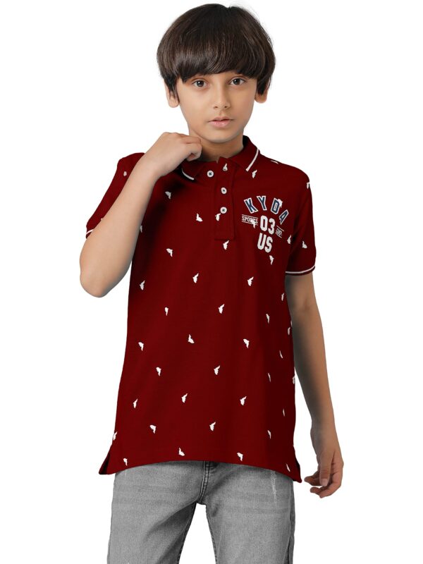 KYDA® Boys Cotton Printed Regular Fit Polo T-Shirts (Pack of 1) Maroon