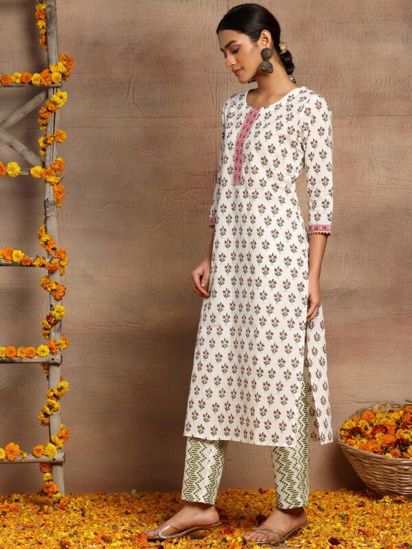 Indya Women's Cotton Kurta Sets (ICD00851_Ivory_M) - Image 4