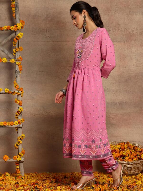 Indya Women's Modal Chanderi Kurta Sets (ICD00598_Pink_XL) - Image 4