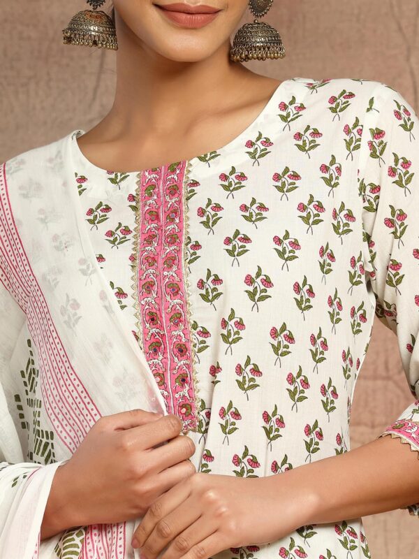 Indya Women's Cotton Kurta Sets (ICD00851_Ivory_M) - Image 3