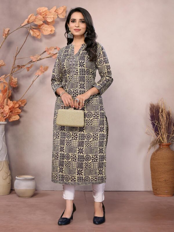 rangita Dark Grey Cotton Calf Length Embroidered Straight Kurti | Kurta for Women_3XL - Image 3