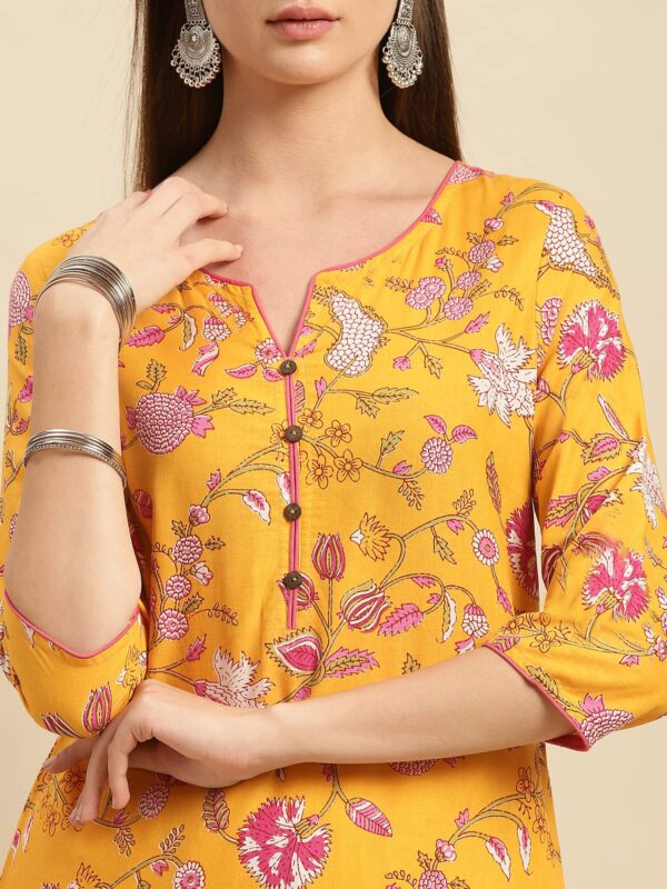 rangita Yellow Cotton Knee Length Printed Straight Kurti for Women | Kurta for Women_XL - Image 8