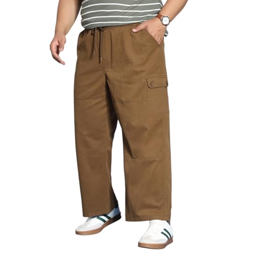 Men's Brown Cargo Jogger Chino Pants – Loose Baggy Fit, Stretchable, 6 Pockets
