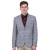 Men’s Blue Checkered Blazer – Full Sleeve Formal Jacket with Notch Lapel