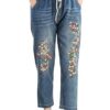 Women’s Casual Cropped Jeans – Elastic Waist Stretch Denim with Pockets & Drawstring