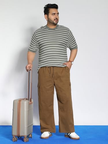 Men's Brown Cargo Jogger Chino Pants – Loose Baggy Fit, Stretchable, 6 Pockets - Image 5