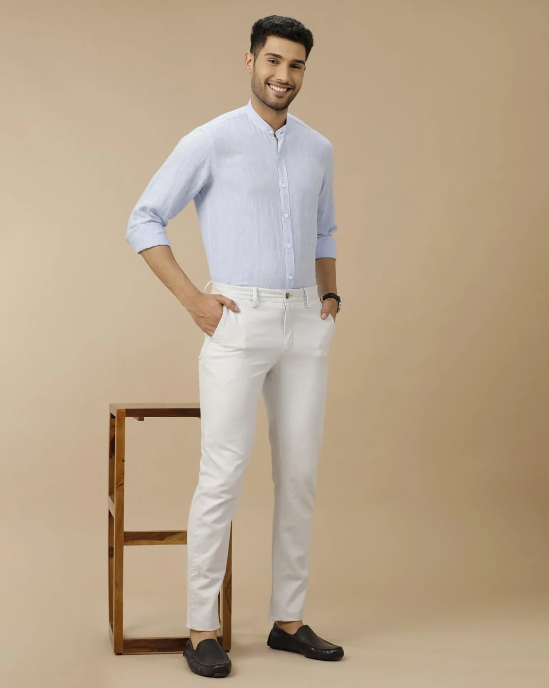 Linen Club Men’s Contemporary Fit Pure Linen Shirt – Solid Blue, Full Sleeves - Image 8